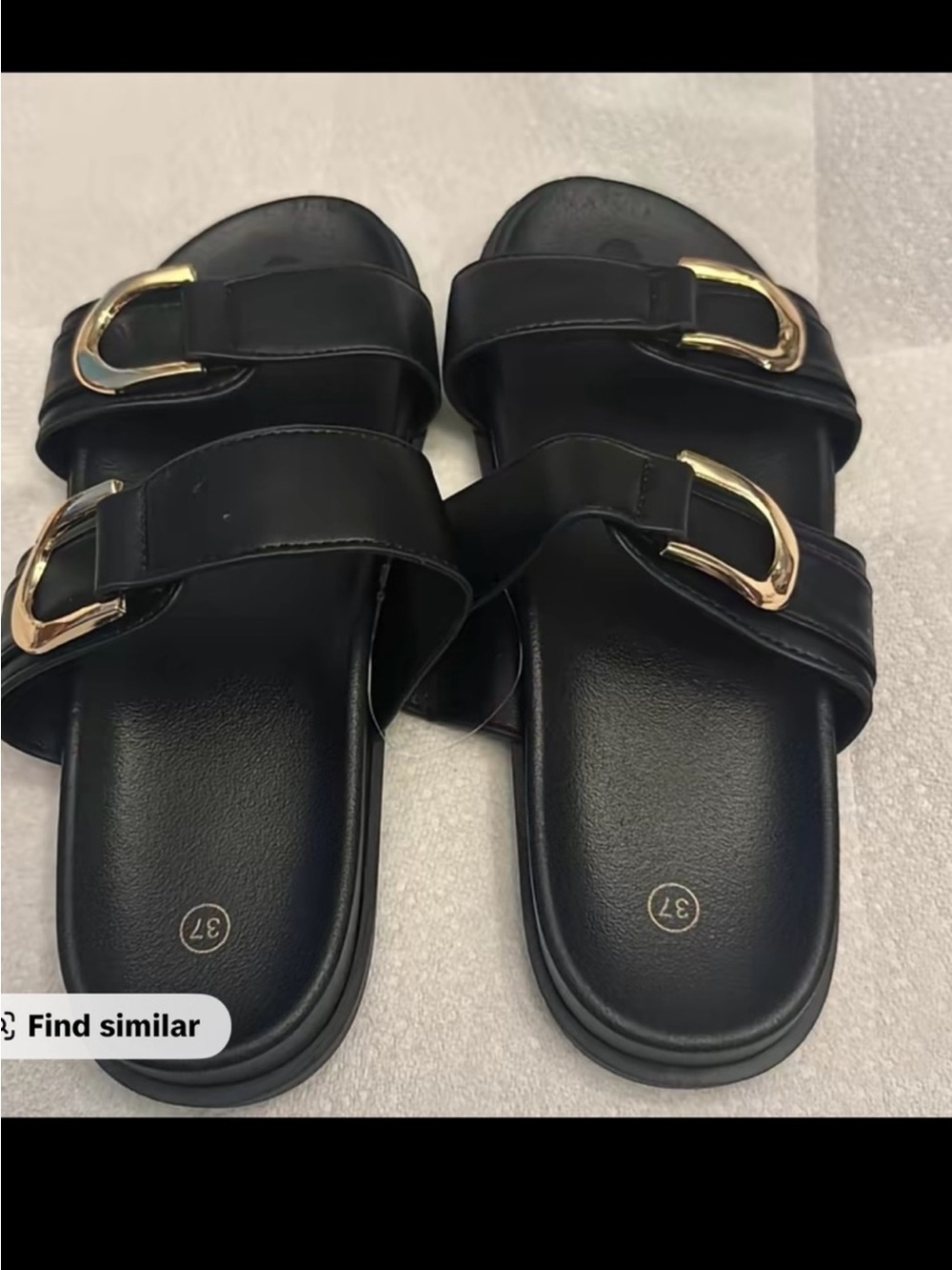 Black Slide Sandals with Gold Buckle Accent โ Women's Comfort Slides